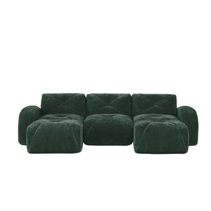 English Elm U-shaped Modular Velvet Sofa Tufted Cloud Seating for Living Room or Home Theater Green W714S01614
