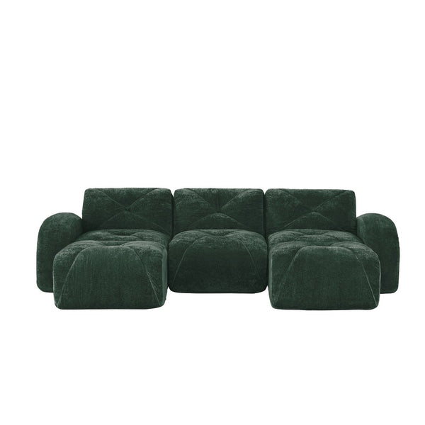 English Elm U-shaped Modular Velvet Sofa Tufted Cloud Seating for Living Room or Home Theater Green W714S01614