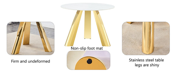 English Elm Table 7-Piece Dining Set - 42" Round Snow Mountain White Sintered Stone Table & Elegant Chairs W2920S00046-GIGA