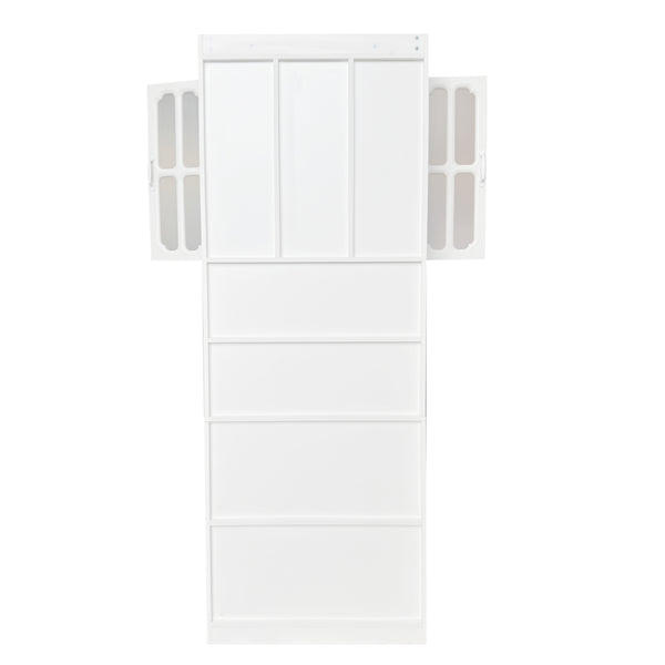 English Elm L-Shaped Corner Desk White with Hutch, Shelves & Drawer — Space-Saving 2-in-1 Office Workstation with Ample Storage W331S00203