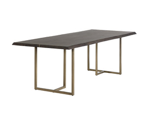 Sunpan Donnelly 95" Rustic Dining Table with Smoked Acacia Wood Top & Antique Brass Frame for Elegance