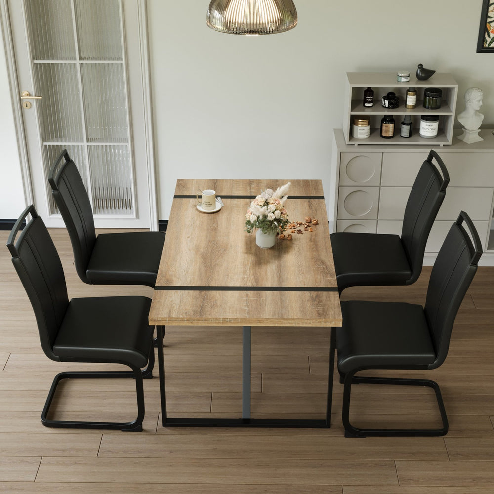 English Elm 55" Modern Farmhouse Dining Table Set With Pu Chairs - Industrial Style, Easy Assembly, Versatile Use W2189S00105