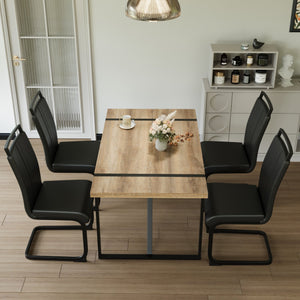 English Elm 55" Modern Farmhouse Dining Table Set With Pu Chairs - Industrial Style, Easy Assembly, Versatile Use W2189S00105