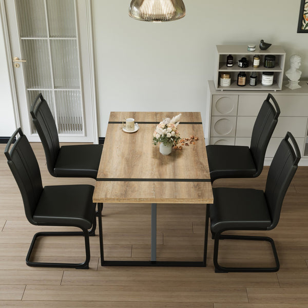 English Elm 55" Modern Farmhouse Dining Table Set With Pu Chairs - Industrial Style, Easy Assembly, Versatile Use W2189S00105