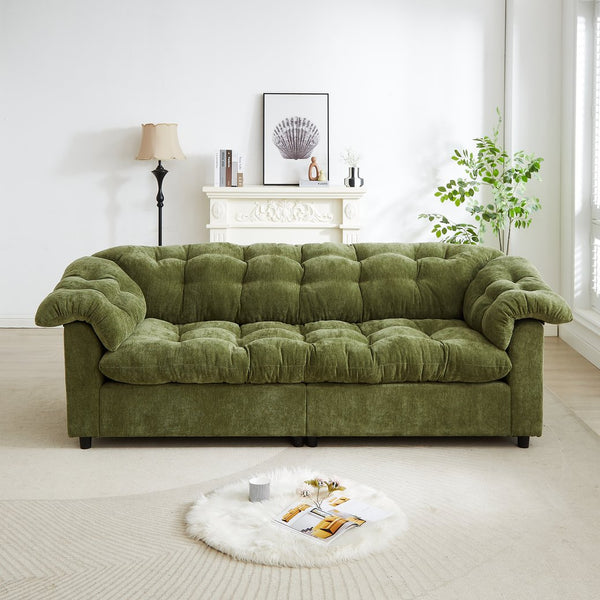 English Elm 94.8" Chenille Modern Deep Seat Sofa Plush Cloud-Like Upholstery, Solid Wood Frame, Luxurious Comfort Green W1193S00172