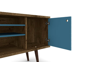 English Elm Liberty 53" Rustic Brown Tv Stand With Blue Slate Accents, Stylish Storage & Cable Management Solution B365P398331