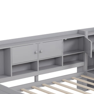 English Elm Full Full Size Daybed with Storage: L-Shape Wooden Frame, 3 Cabinets 2 Drawers, Desk & Bookshelf Gray N733S247077E