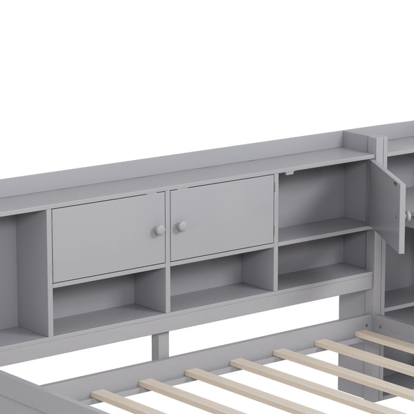 English Elm Full Full Size Daybed with Storage: L-Shape Wooden Frame, 3 Cabinets 2 Drawers, Desk & Bookshelf Gray N733S247077E
