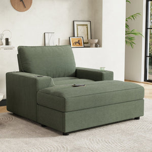 English Elm Christopher Knight Home® - 42.8" Oversized Chaise Lounge with Storage Ottoman, Corduroy Upholstery, USB Port & Cup Holders for Cozy Living Space Green N765P350851N