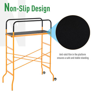 English Elm Homcom Rolling Steel Scaffold 4 Step Platform 440 Lb Anti-skid Indoor Outdoor W2225P217272