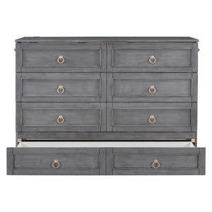 English Elm Queen Murphy Wall Bed with Rattan Panel Cabinet and Storage Drawers for Studio Rooms Gray LP000676AAE