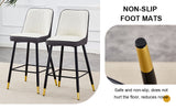 English Elm Modern Two-Tone Pu Bar Stool -White and Dark Gray Spliced Chairs With Gold Decorated Legs.White and Dark Gray Spliced,Black Metal Legs,Set Of 2 Chairs.