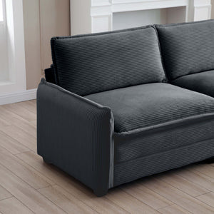 English Elm 3 Piece Comfortable Oversized Sectional Sofa Set – Plush Grey Corduroy With Memory Foam Cushions W714S00747