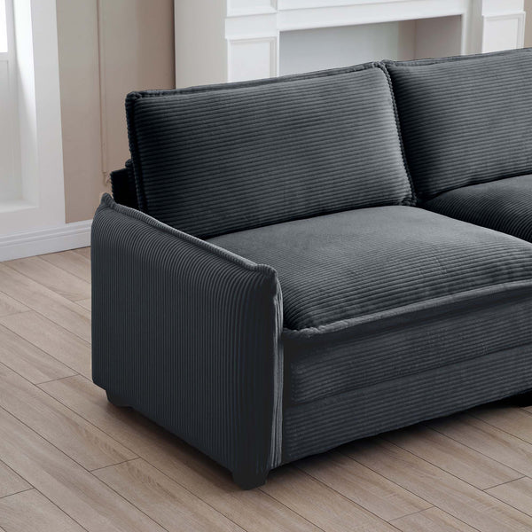 English Elm 3 Piece Comfortable Oversized Sectional Sofa Set – Plush Grey Corduroy With Memory Foam Cushions W714S00747