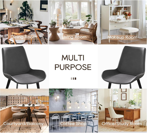 English Elm Modern Faux Leather Dining Chair with Metal Legs, Water & Stain Resistant Upholstered Seat, 280lb Capacity Black+ Gray W153565882