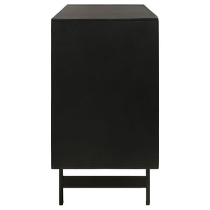 English Elm Madrid Rustic Natural & Black 3-Door Accent Cabinet with Textured Wood Doors, Adjustable Shelves, Iron Knobs (64"W) B062P358339