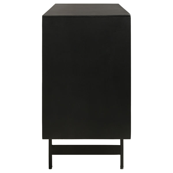 English Elm Madrid Rustic Natural & Black 3-Door Accent Cabinet with Textured Wood Doors, Adjustable Shelves, Iron Knobs (64"W) B062P358339