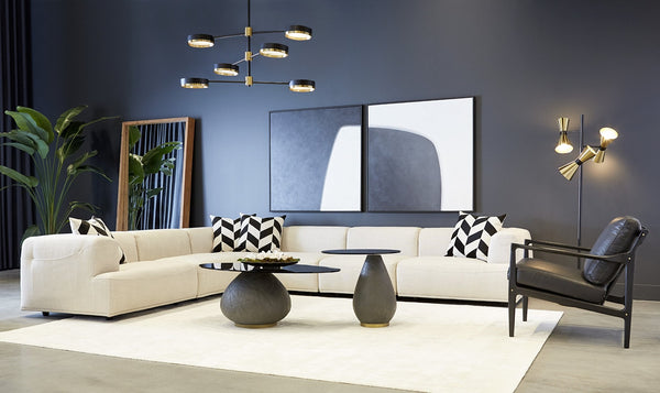 Sunpan MAEVA Contemporary Coffee Table: Sculptural Black Glass & Textured Concrete Design with Brass Accent 107185