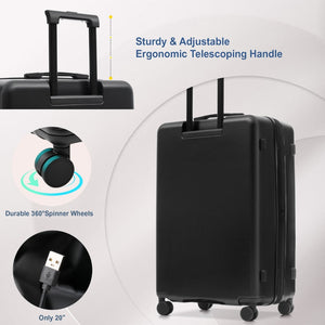 English Elm Luggage 5 Piece Hardside Abs Set with Front Access Carry on and Tsa Spinner Wheels Black N732P391544B