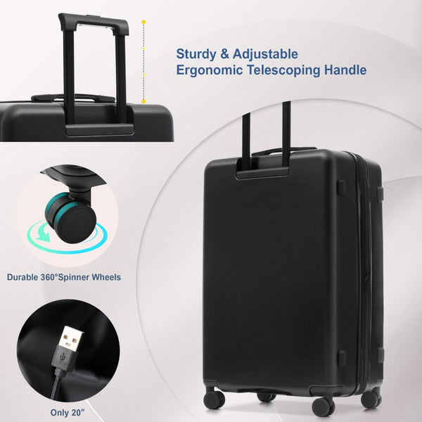 English Elm Luggage 5 Piece Hardside Abs Set with Front Access Carry on and Tsa Spinner Wheels Black N732P391544B