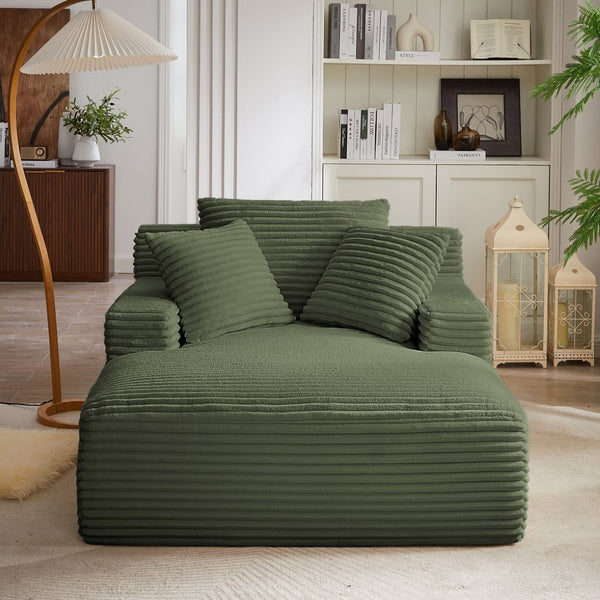 English Elm Oversized Corduroy Chaise Lounge with Pocket Spring Support Ready to Use Living Room Green W2339P442150
