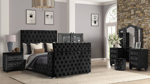 English Elm Encore Modern Style Tufted Upholstered Queen 4Pc Bedroom Set With Stylish Dresser & Nightstand B009S01705