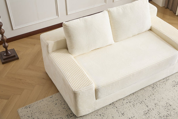 English Elm Loveseat Corduroy Bean Bag Sofa Bed with Memory Foam, Reversible Cushions, Plush Bolsters, No Assembly Required White W3723P346936