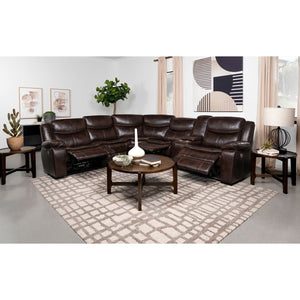 English Elm McLean Dark Brown Power Reclining Sectional Sofa with Faux Leather, Pillowtop Arms & Storage Console B062S01117
