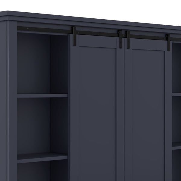 English Elm The Industrial Barn Door Entryway Cabinet with Sliding Rails and 12 Storage Compartments Blue W1580S00272
