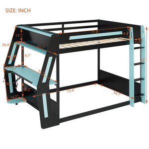 English Elm Full-size Gaming Loft Bed with Integrated Rgb Desk Usb Ports and Esports Frame Blue LT000239AAC