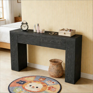 English Elm Practical Geometric Console Table with Matte Black Wood Grain Finish for Entryway or Sofa T3971P454339
