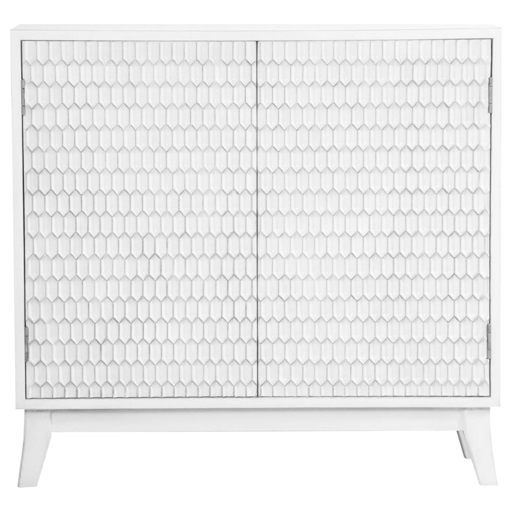 English Elm Carillon Honeycomb Relief White Accent Cabinet with Sculptural Doors for Entryway Storage B062P441318