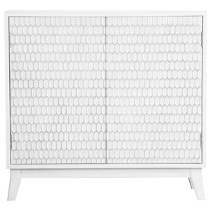 English Elm Carillon Honeycomb Relief White Accent Cabinet with Sculptural Doors for Entryway Storage B062P441318