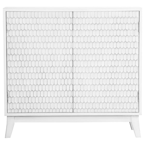 English Elm Carillon Honeycomb Relief White Accent Cabinet with Sculptural Doors for Entryway Storage B062P441318