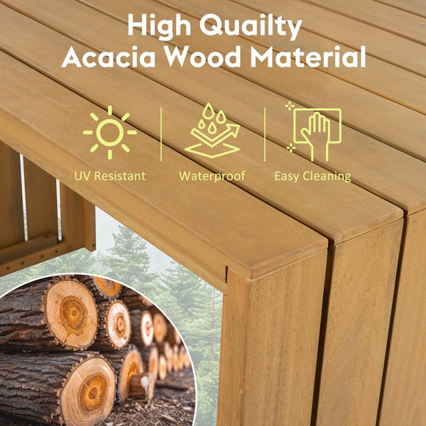 English Elm 5 Piece Outdoor Bar Set Acacia Wood Table & 4 Cushioned Stools, Removable Beige Cushions, Durable N704G201252A