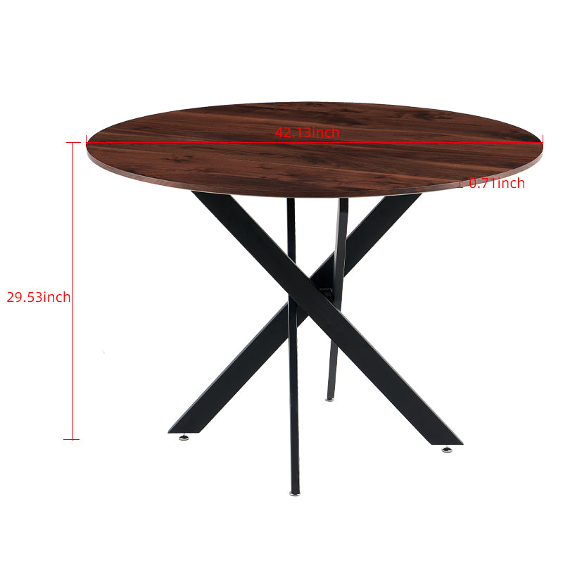English Elm 42.1"BLACK Mid-Century Round Dining Table with Sturdy MDF Top and Metal Pedestal Base for 4-6 Matte Black+Natural W234P185625