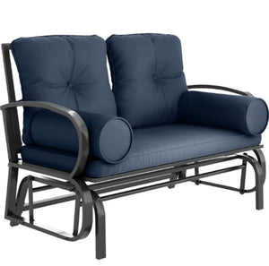 English Elm Double Glider Patio Loveseat with Powder Coated Steel Frame and Cushioned Armrest Pillows T3971P420605