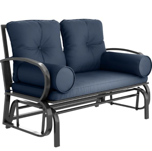 English Elm Double Glider Patio Loveseat with Powder Coated Steel Frame and Cushioned Armrest Pillows T3971P420605