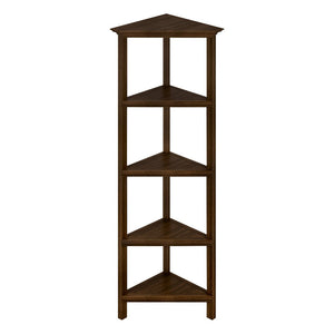 English Elm 4-shelf Tall Corner Bookcase Open Display Unit Walnut Wood for Living Room Chestnut B2751P436409
