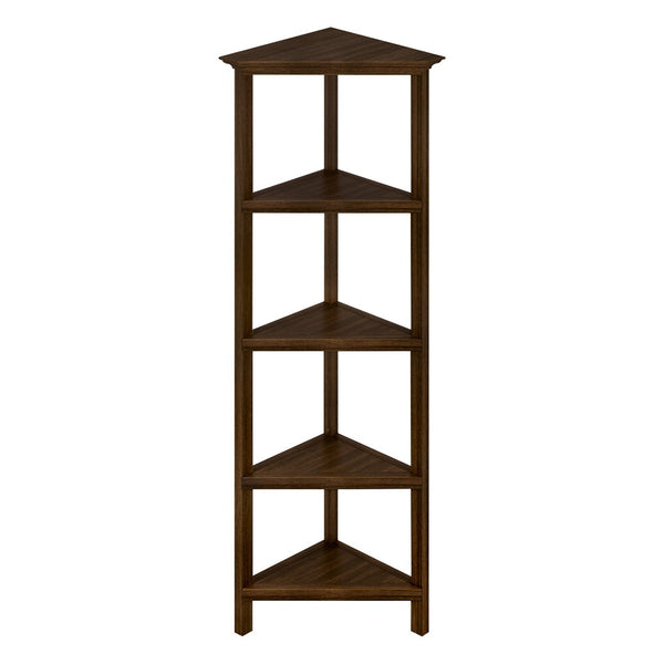 English Elm 4-shelf Tall Corner Bookcase Open Display Unit Walnut Wood for Living Room Chestnut B2751P436409
