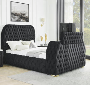English Elm Luxurious Queen Size 3Pc Bed Set With Tufted Headboard, Integrated Tv Lift & Cozy Electric Fireplace B2741S00095