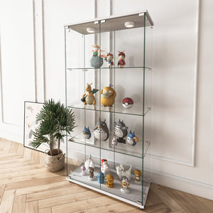 English Elm Modern Glass Display Cabinet With Led Lights - Elegant 2-Door Showcase For Living Rooms & Bedrooms W241S00056