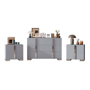 English Elm 3-Pieces Mirrored 6-Drawer Dresser and Two Nightstands with Sleek Metal Legs for Modern Living Gray 54.25 L x 20.75 W x 8.5 H N733S307938G