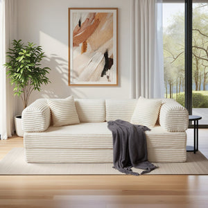 English Elm Compression Foldable Floor Sofa Bed Corduroy Futon with Foam Support for Small Spaces Beige W3716P379182