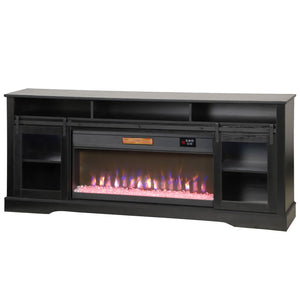 English Elm Tv Console with Electric Fireplace Mdf Steel Frame Glass Cabinet Media Storage T3971S00086