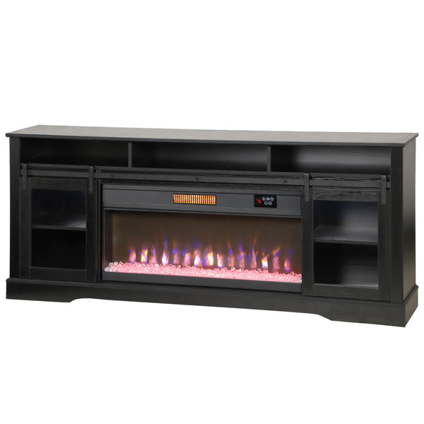 English Elm Tv Console with Electric Fireplace Mdf Steel Frame Glass Cabinet Media Storage T3971S00086