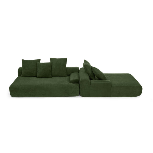 English Elm 110.25x67'' Compression Sofa Modern Upholstered L-Shape Sectional Couch 4-Seat Melange Velvet Comfort Green W1413S00085