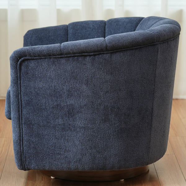 English Elm Sweivel Curved Shelter-Back Accent Chair with Smooth Swivel, Soft Durable Fabric and Wood Base Dark Navy W1713P251859
