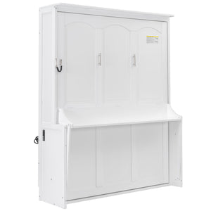 English Elm Queen Murphy Bed with Desk, Built-In LED Lights, USB Charging Ports & Space-Saving Modern Design White N7500004014K