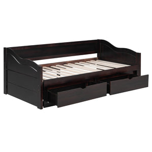 English Elm Wooden Twin Daybed with Pull Out Trundle and Dual Storage Drawers for Guest Rooms Espresso LP000519AAP-1
